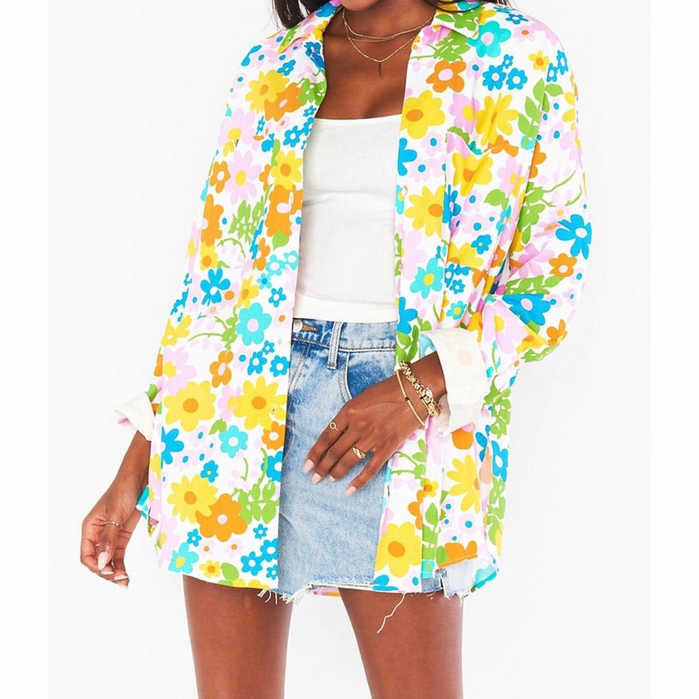 Show Me Your Mumu Womens S Weekday Button Up Shirt in Petal Pop